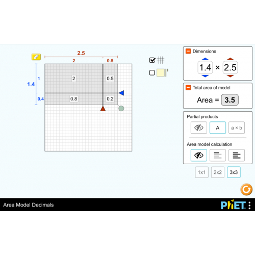 (Mô phỏng) Toán học - Mô hình diện tích số thập phân|Phép nhân